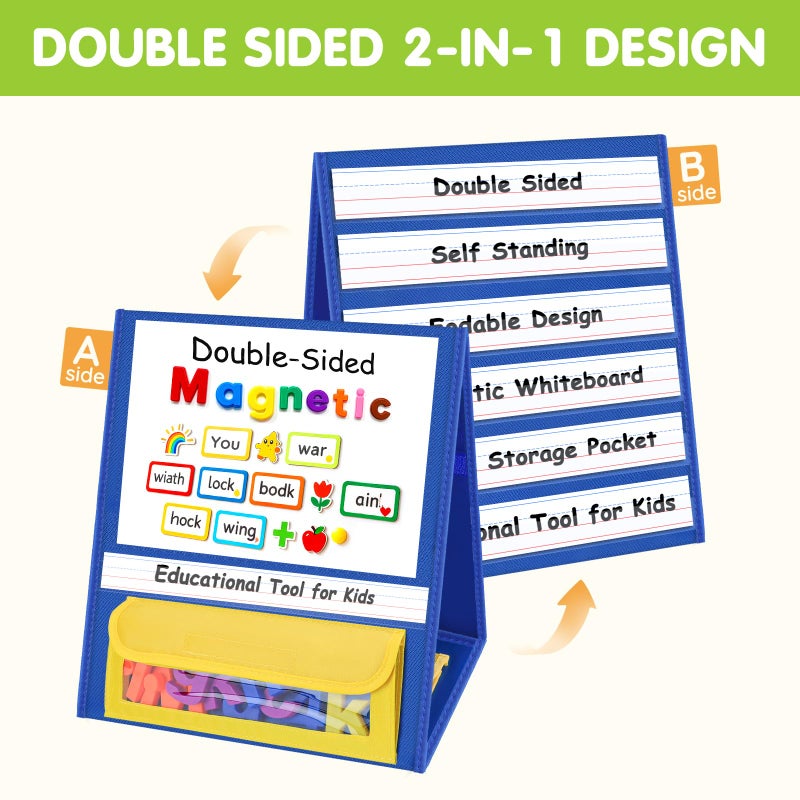 EAMAY Magnetic Desktop Tabletop Stands Pocket Chart Foldable Samll Dry Erase Board Classroom Tool for Kids Education (12W*15L, Magnetic) - Image 3